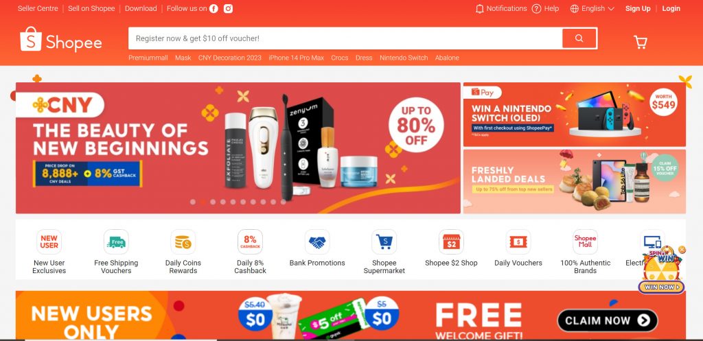 Shopee - best ecommerce sites in Singapore 2023