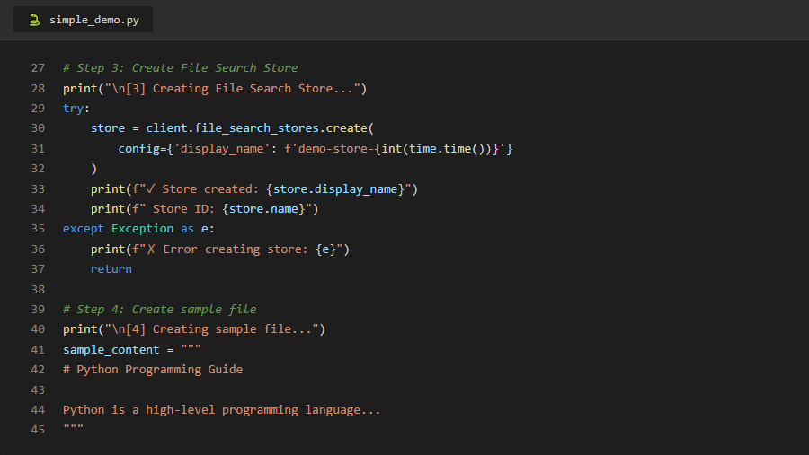Code to create File Search Store