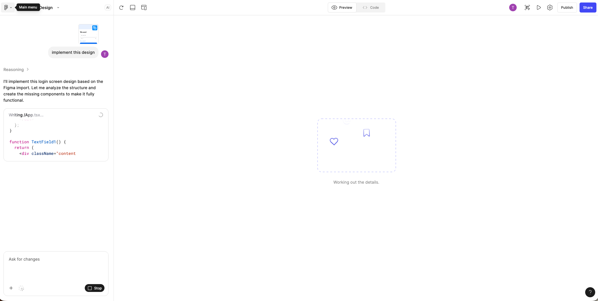 Prompting Make to implement design