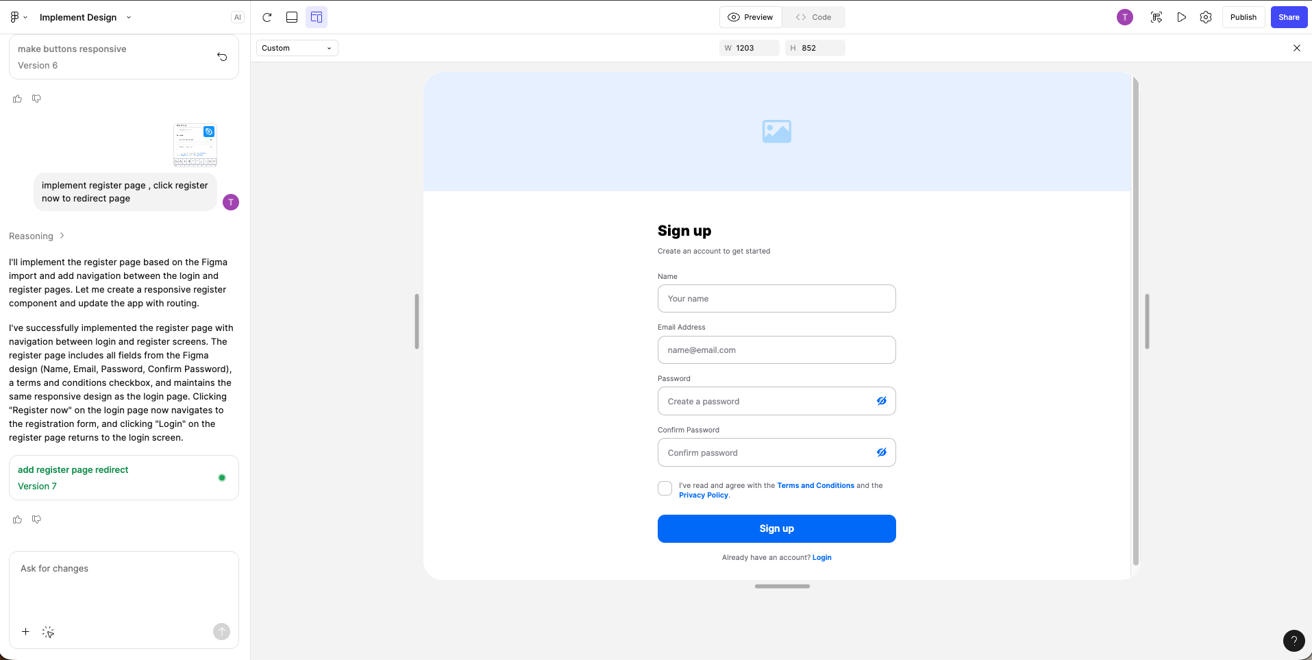 Register page result