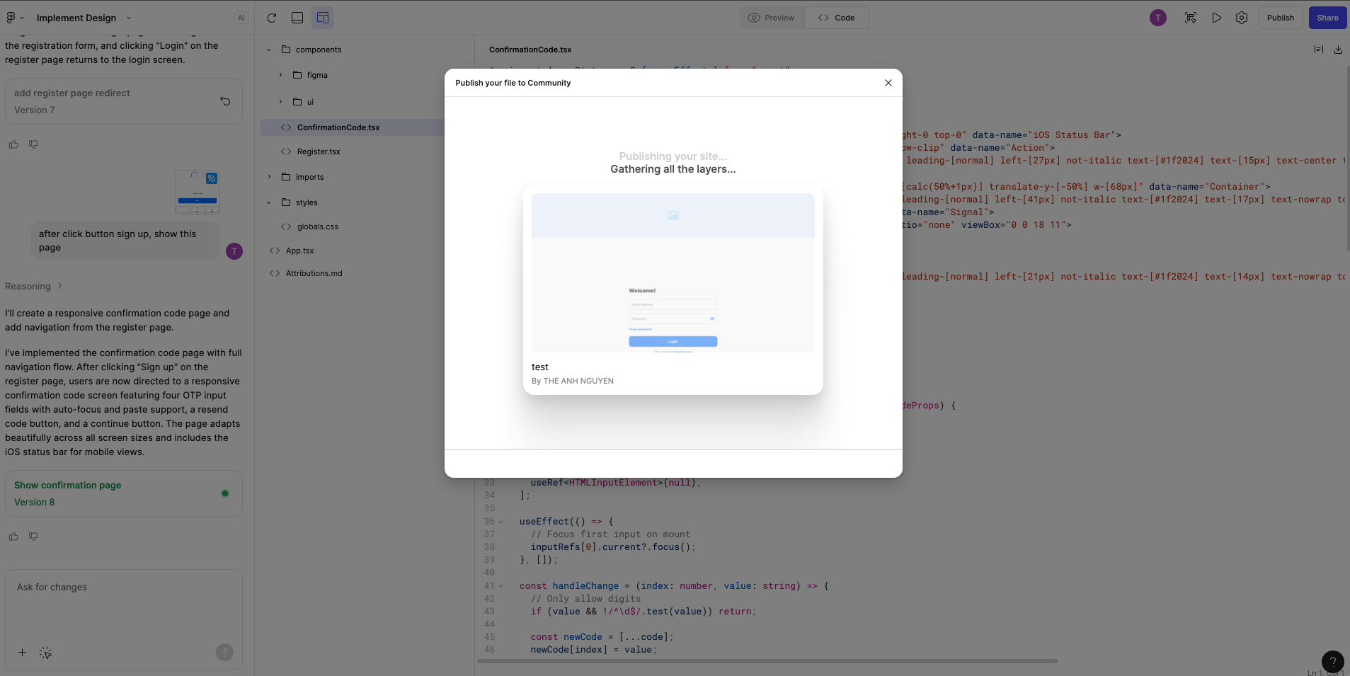 Publish dialog step 1