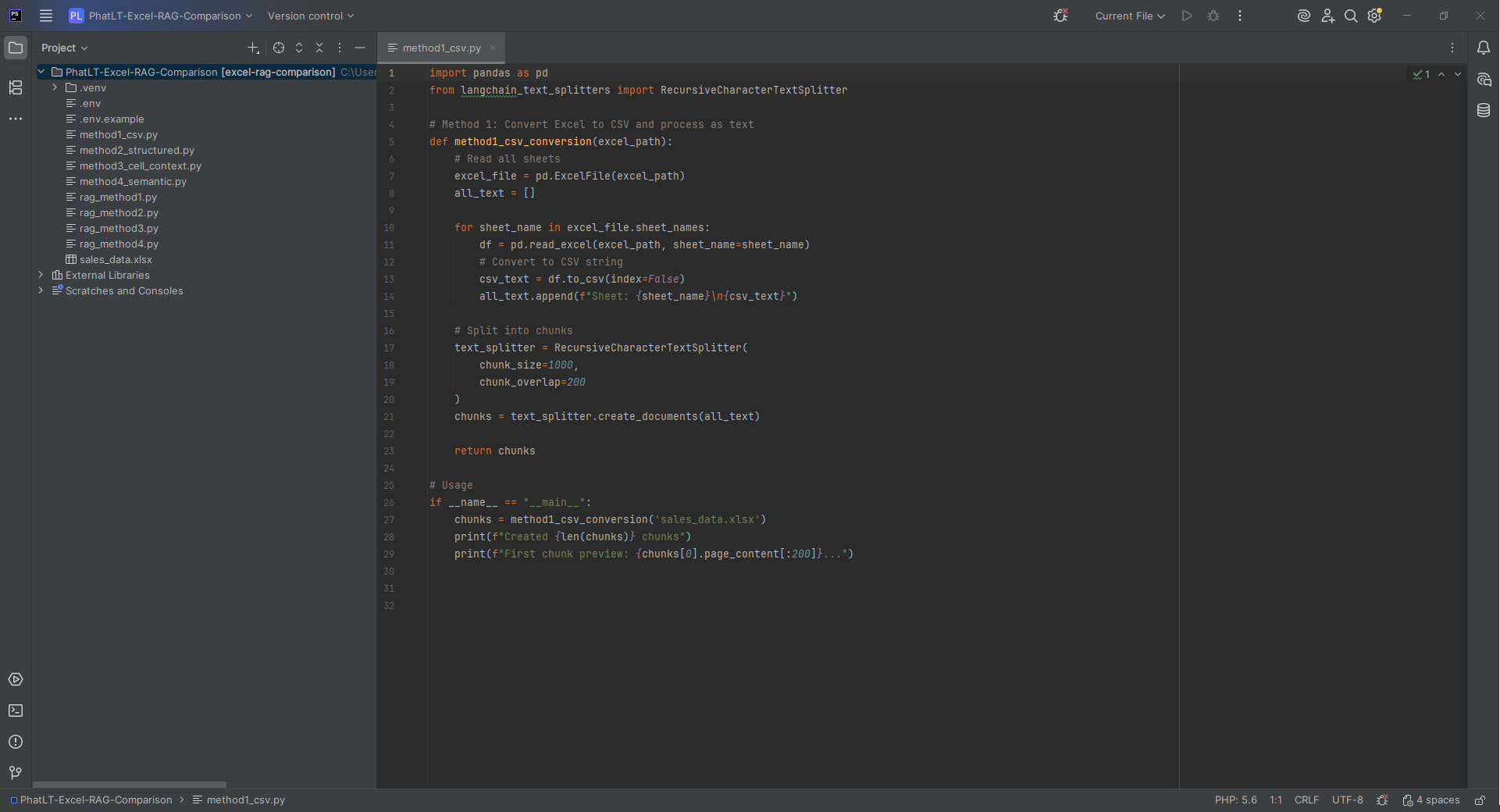 Screenshot Method 1 CSV Conversion