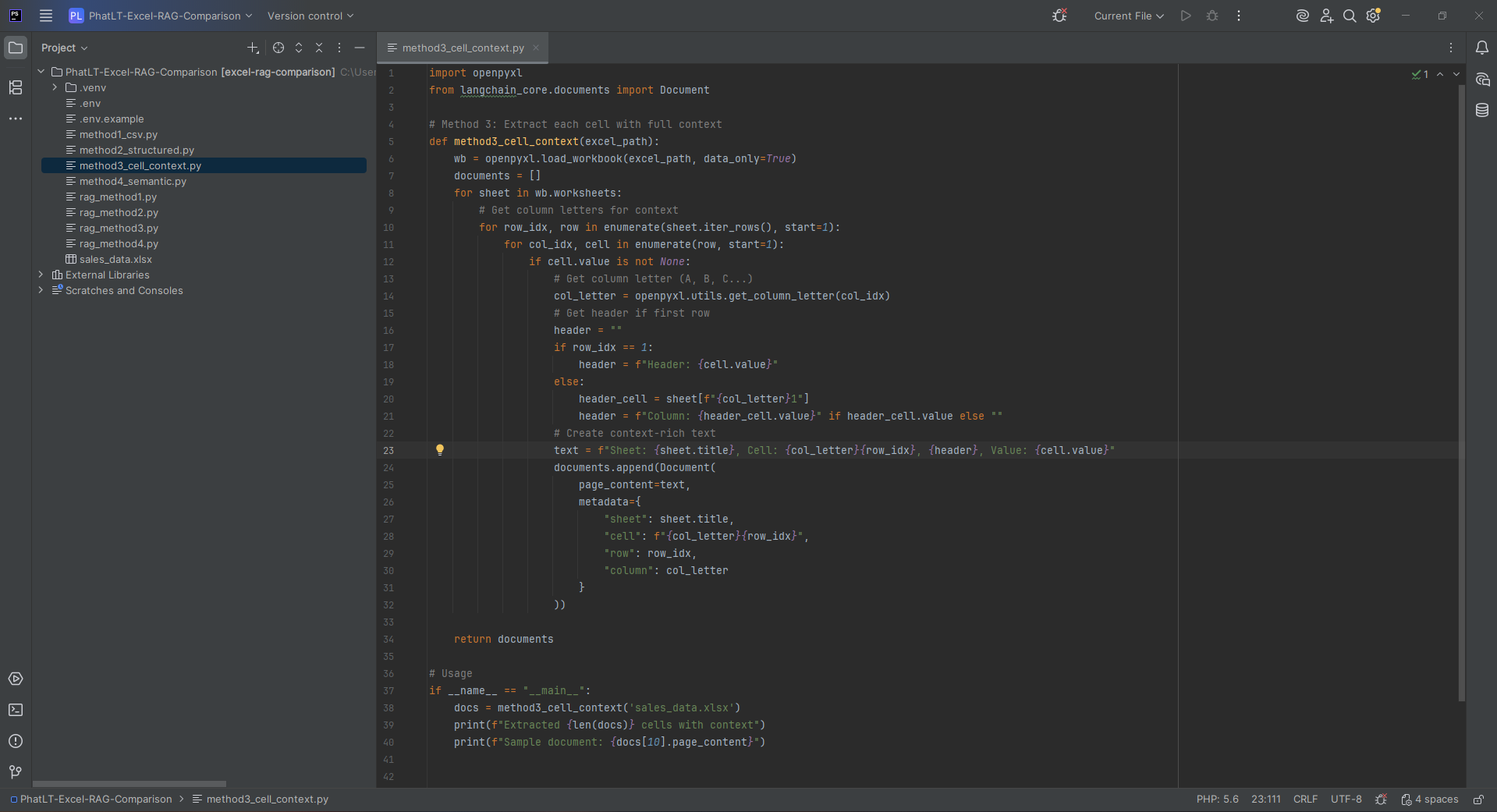 Screenshot Method 3 Cell Context code